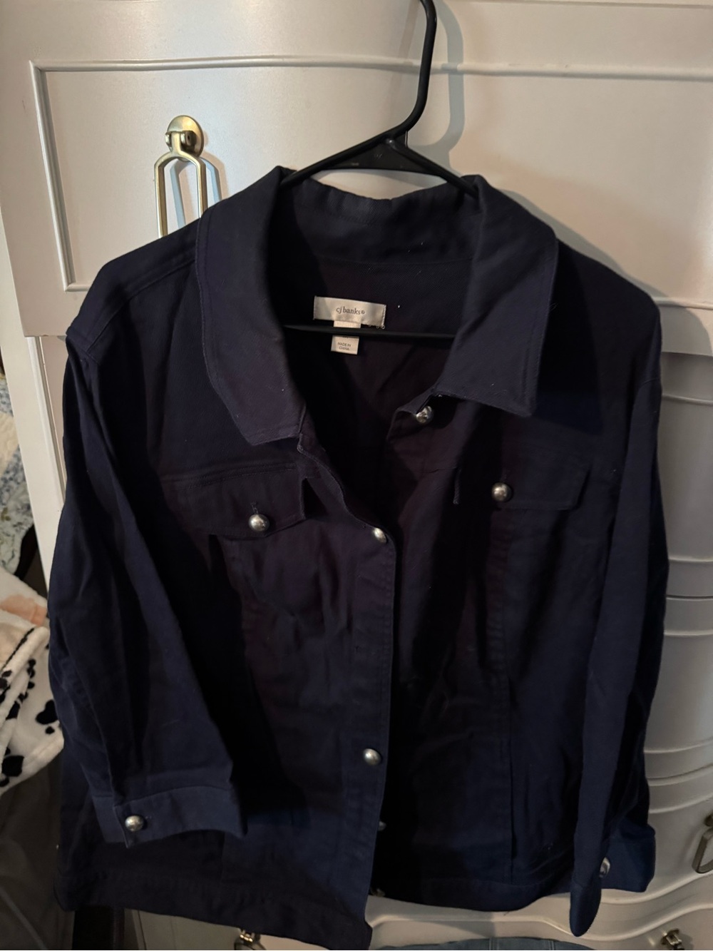 CJ Banks Navy Button-Front Jean Jacket